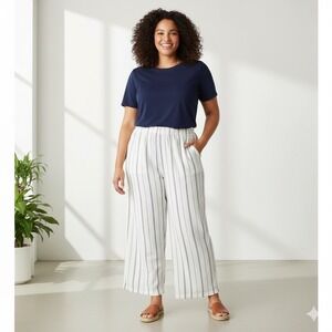 Time and Tru Women's‎ XXL 20 Striped Crop Pants Wide Leg Drawstring Waist Casual